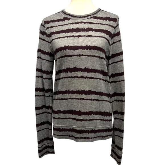A.L.C. Conlo Gray & Brown Cotton Blend Striped Pullover Sweater Women’s Large - Picture 2 of 13